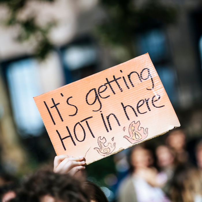 impact klimaatverandering op de koel- en klimaattechniek, bord, protest